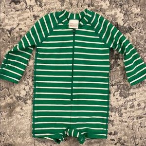 Hanna Andersson green and white striped rash guard
